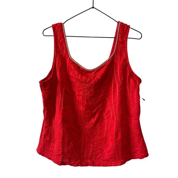 Nicole Miller Red Dressy Rinestone Top Sz L Datenight Valentine Romantic - Picture 1 of 8
